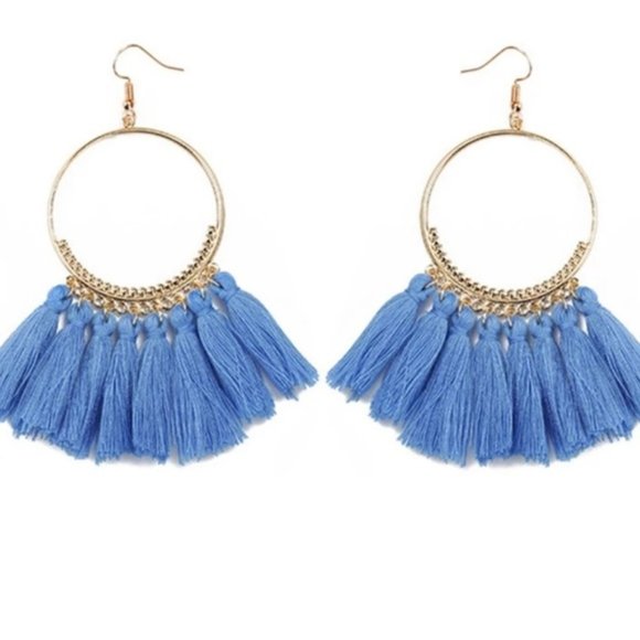 Fashion Bohemian Big Circle Tassel Earrings Blue - Picture 4 of 4